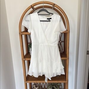Lulu's White Flutter Sleeve V-Neck Sundress